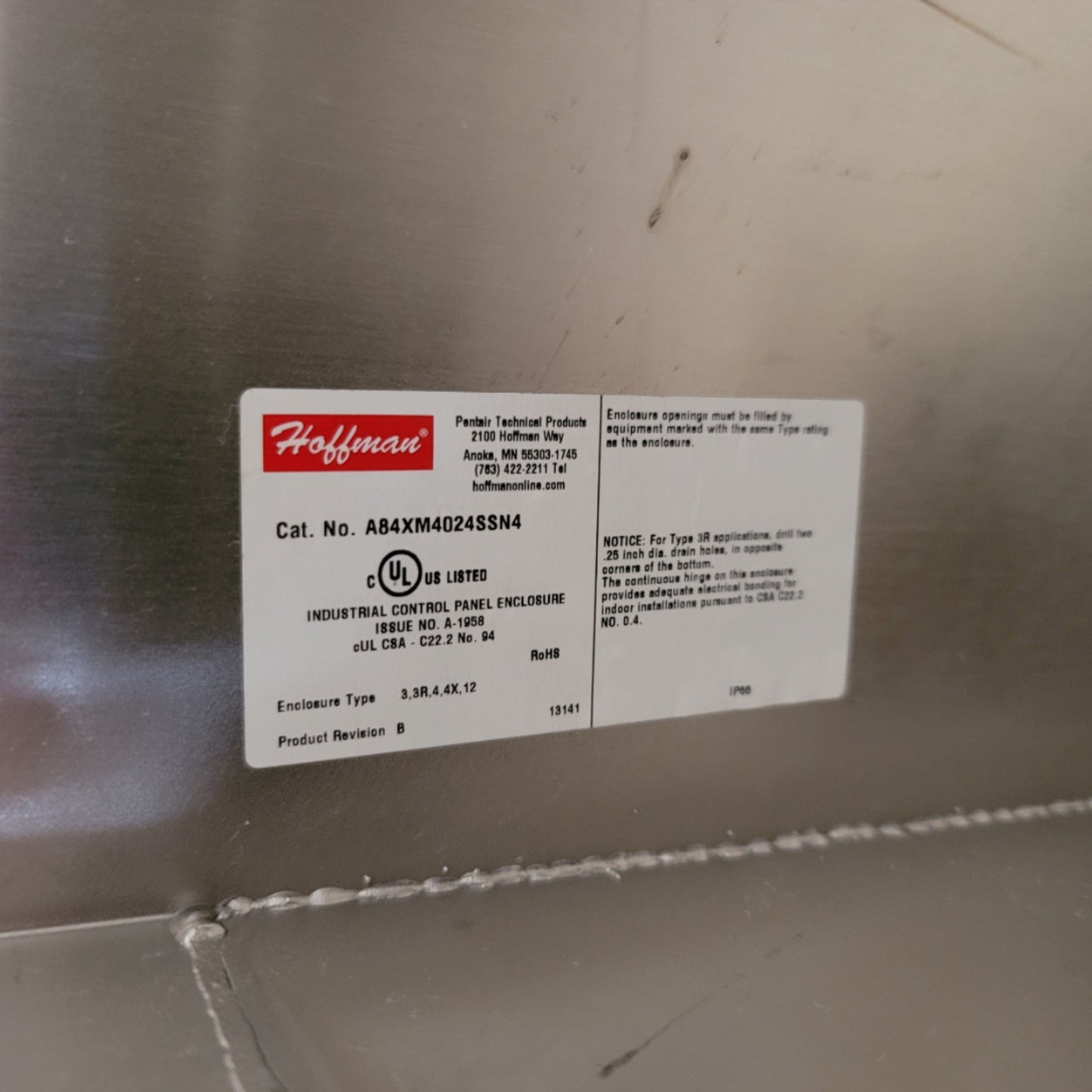 New Hoffman A84XM4024SSN4 Floor Mounted Stainless Steel Enclosure 84"x 40"x 24"