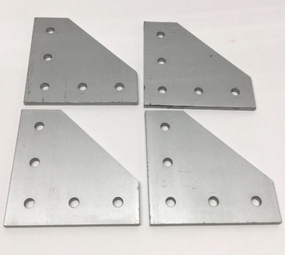 Used Lot of 4 80/20 4351 Aluminum Hardware 90° Angled Flat Plates, 5-Hole, 15-Series