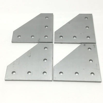 Used Lot of 4 80/20 4351 Aluminum Hardware 90° Angled Flat Plates, 5-Hole, 15-Series