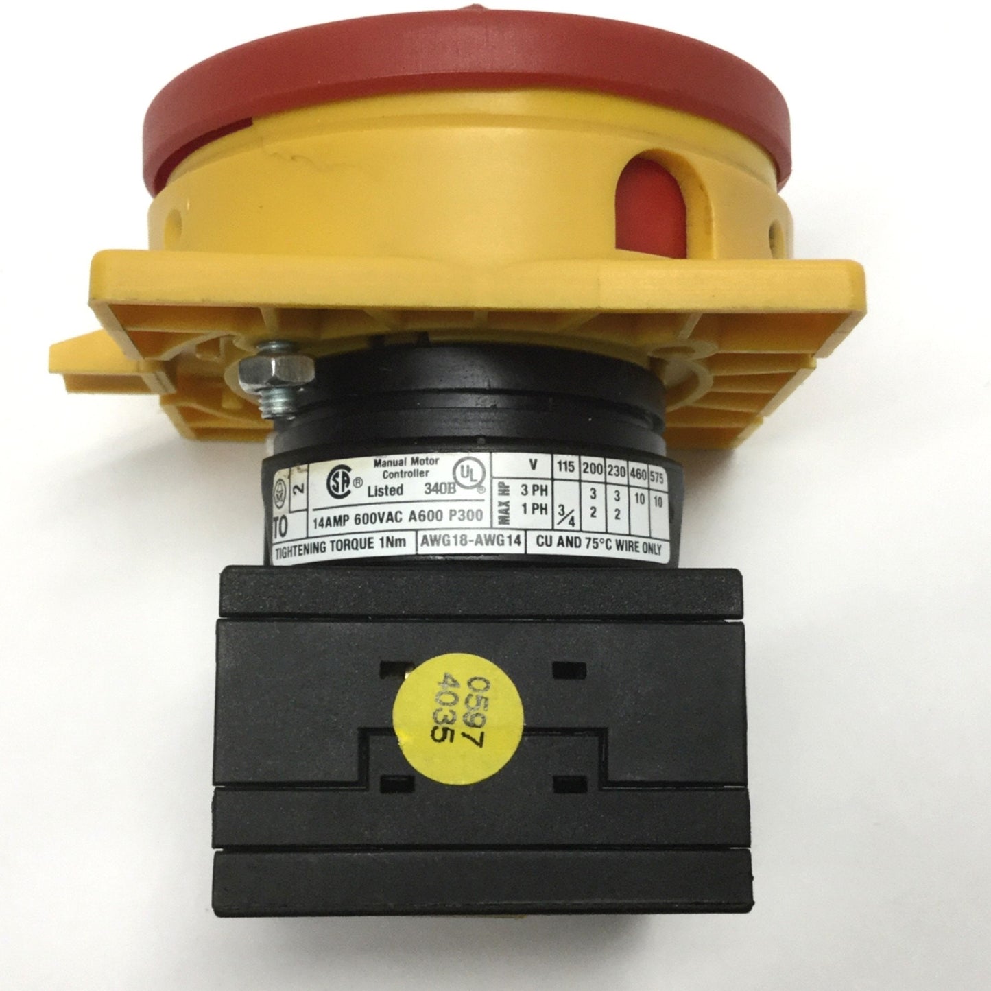 Used Moeller T0-2-1 Main Power ON-OFF Disconnect Switch, 3-Pole, 600VAC 20A