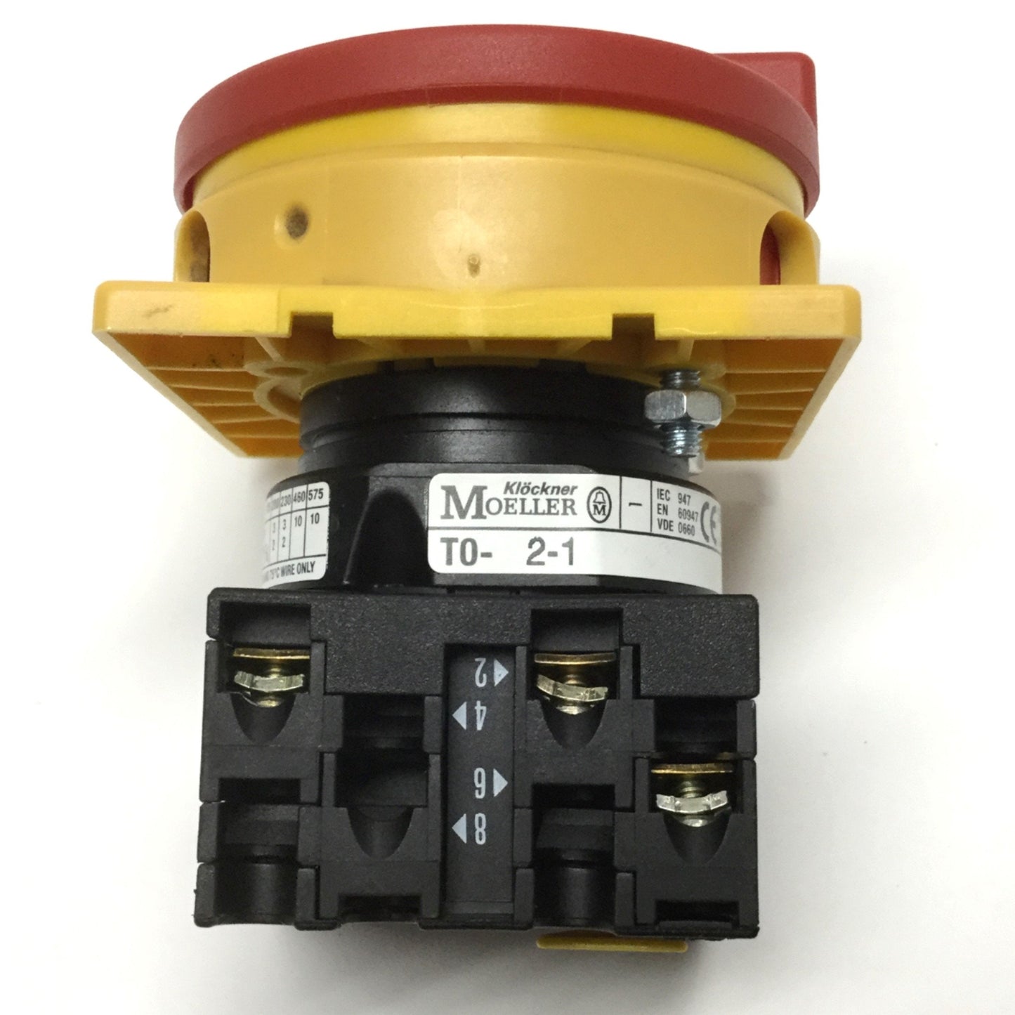 Used Moeller T0-2-1 Main Power ON-OFF Disconnect Switch, 3-Pole, 600VAC 20A