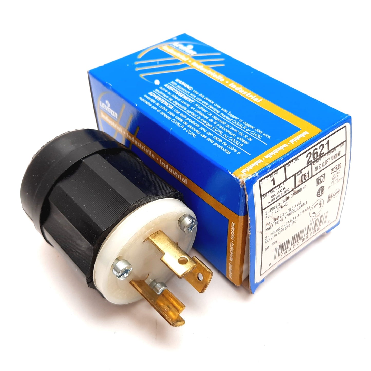 New Leviton 2621 Locking Electrical Plug, Male, 2-Pole 3-Wire Grounding, 30A 250V