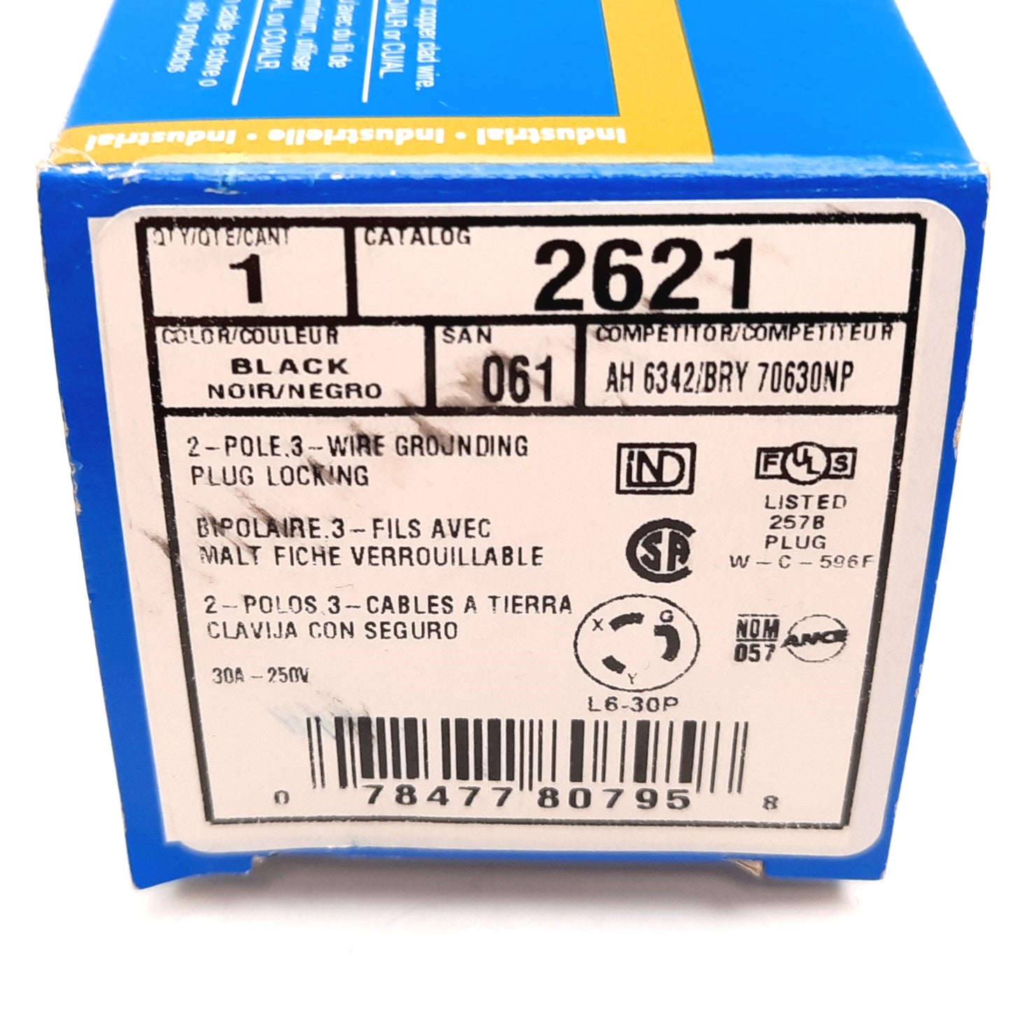 New Leviton 2621 Locking Electrical Plug, Male, 2-Pole 3-Wire Grounding, 30A 250V