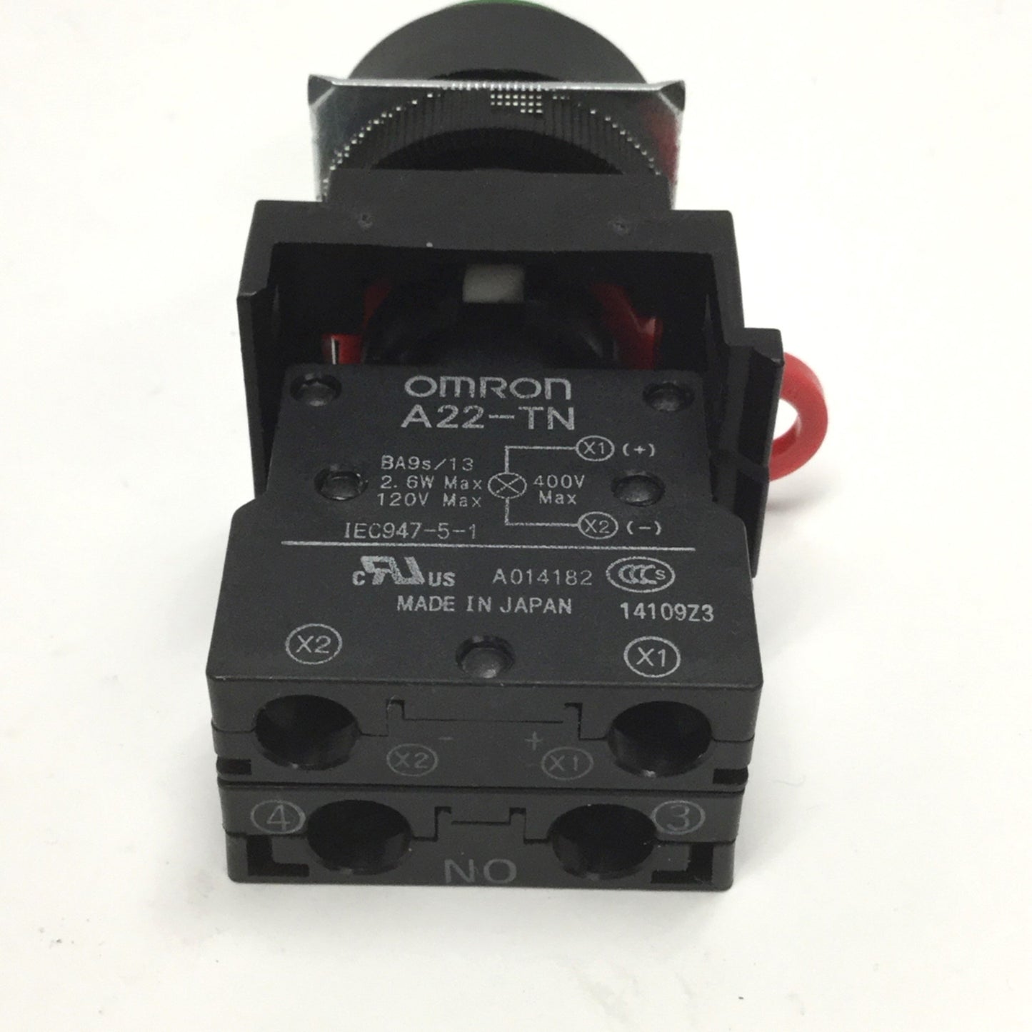 Used Omron A22LTG24A10M Illuminated Pushbutton Switch, Green, Momentary, 24V LED, 1NO