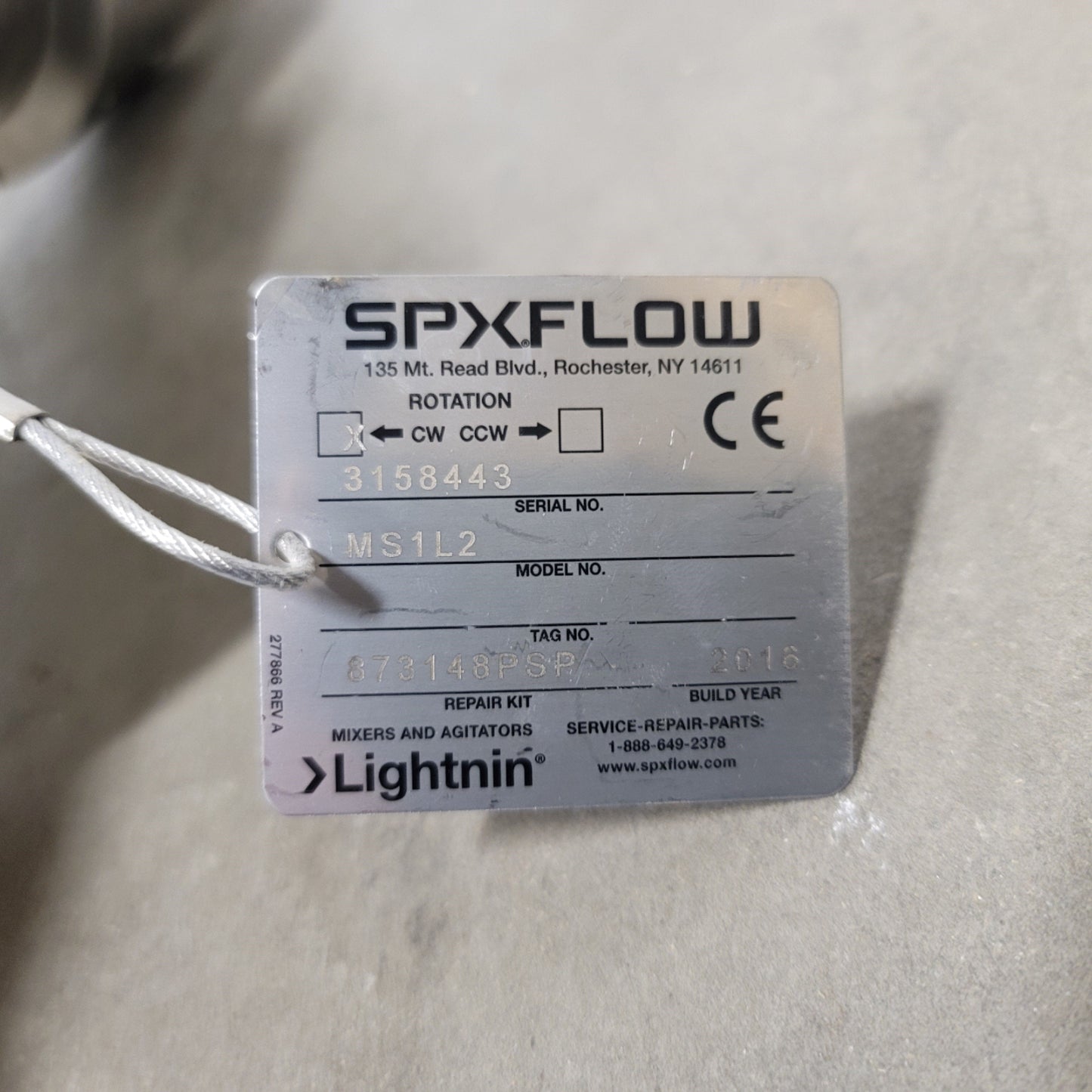 Used SPX FLOW MS1L2 Lightnin Nettco Stainless Steel Mixer Agitator W/ FP100 Impeller
