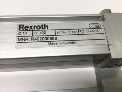 Used Rexroth R402000988 Guided Slide Rodless Cylinder Linear Actuator 400mm Stroke