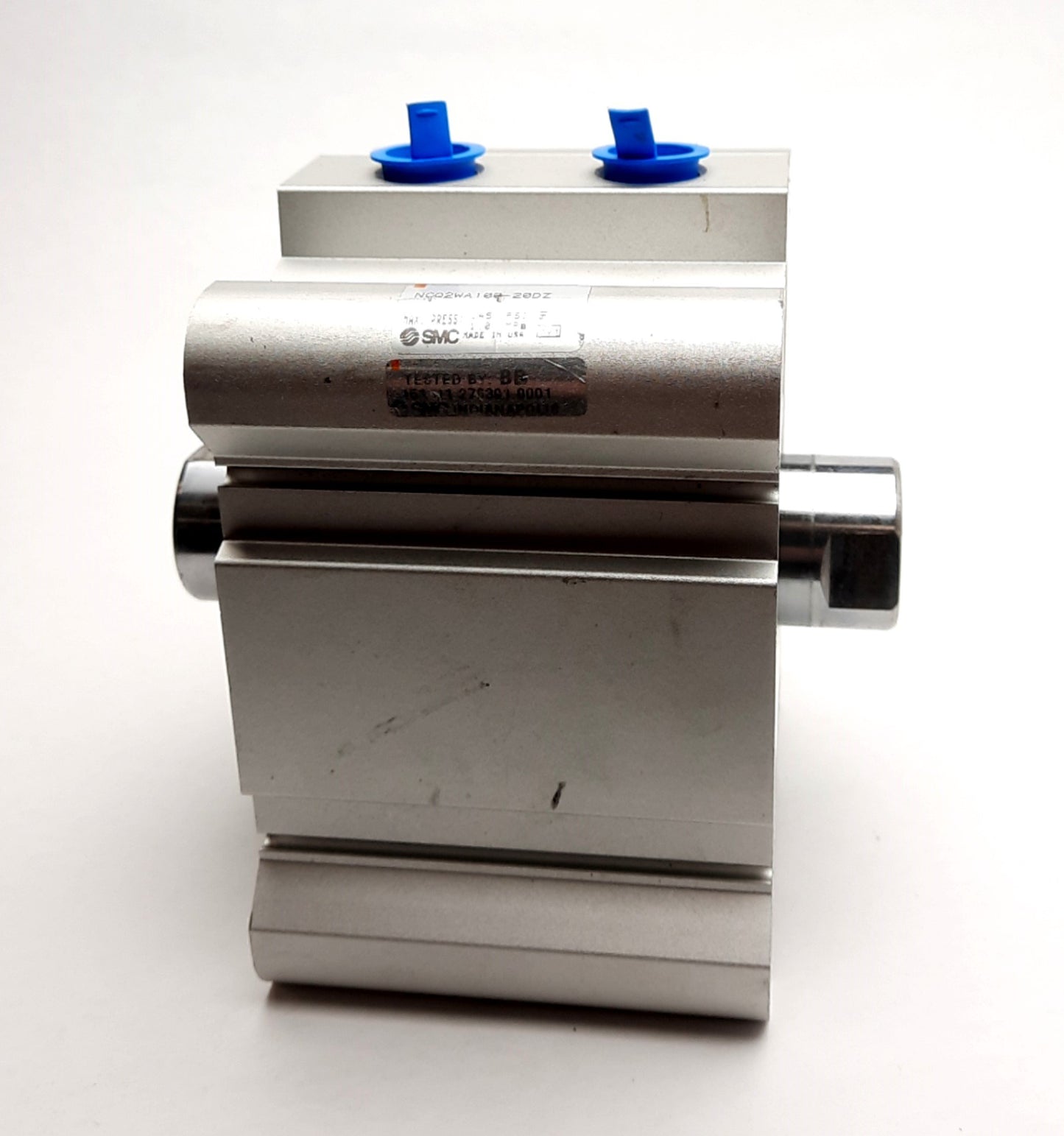 Used SMC NCQ2WA100-20DZ Pneumatic Cylinder, 100mm Bore 20mm Stroke, Dbl. Rod/Action