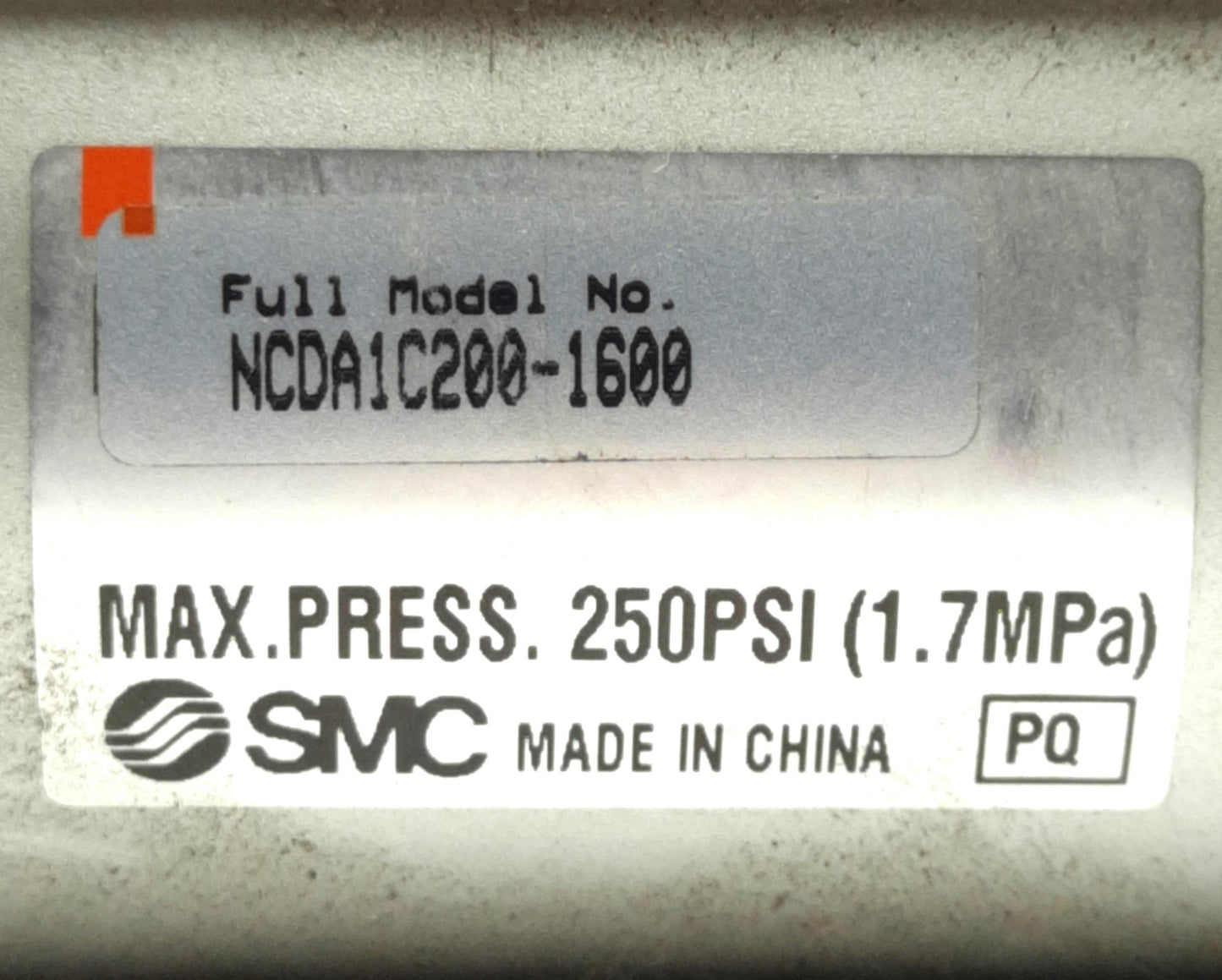 Used SMC NCDA1C200-1600 Tie Rod Cylinder, 2" Bore, 16" Stroke, Rear Clevis, 3/8" Rc