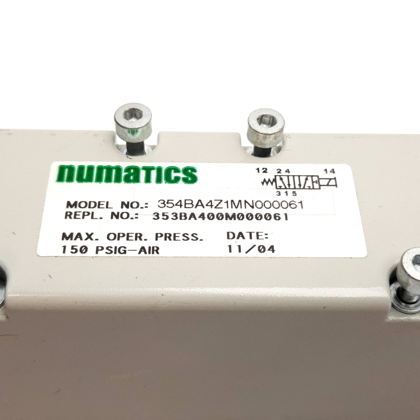 Used Numatics 354BA4Z1MN000061 Solenoid Valve, 2-Position 5-Port, 24VDC, 150psi Max