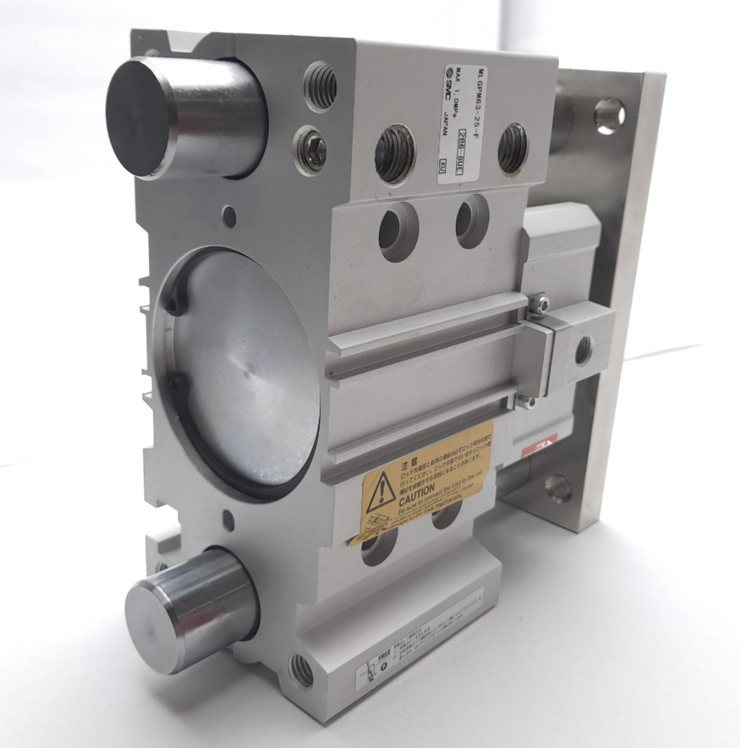 Used SMC MLGPM63-25-F Guided Pneumatic Cylinder Slide Bearing, 63mm Bore, 25mm Stroke