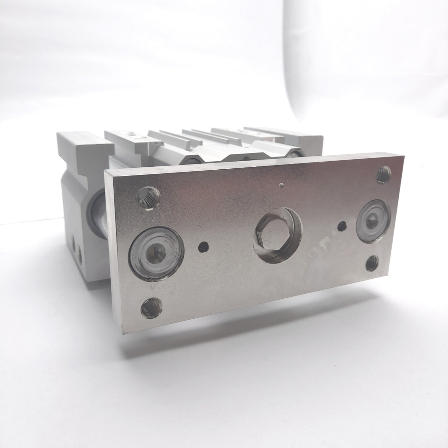 Used SMC MLGPM63-25-F Guided Pneumatic Cylinder Slide Bearing, 63mm Bore, 25mm Stroke