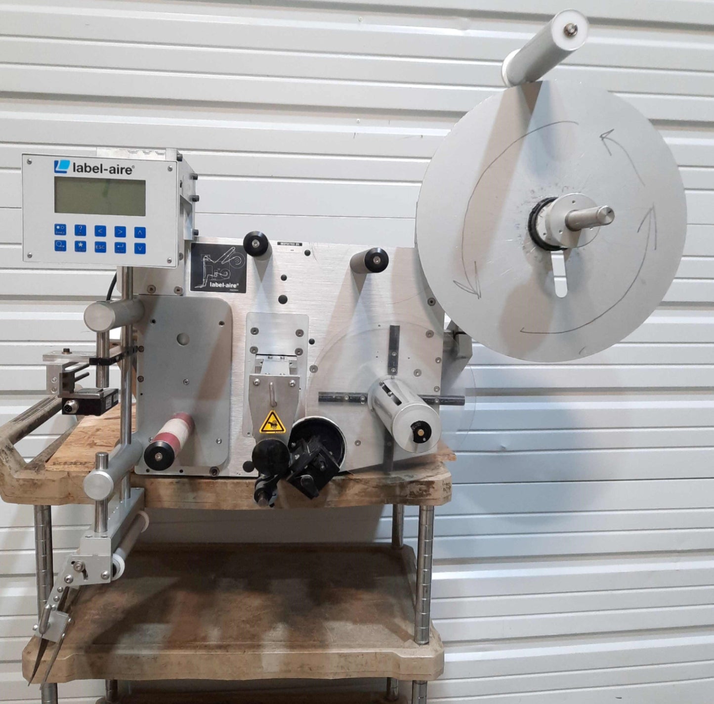 Used LABEL-AIRE 3115NV-1500 LH Wipe-On Labeller 7.13" Web 1500ft/min Left Hand 120VAC