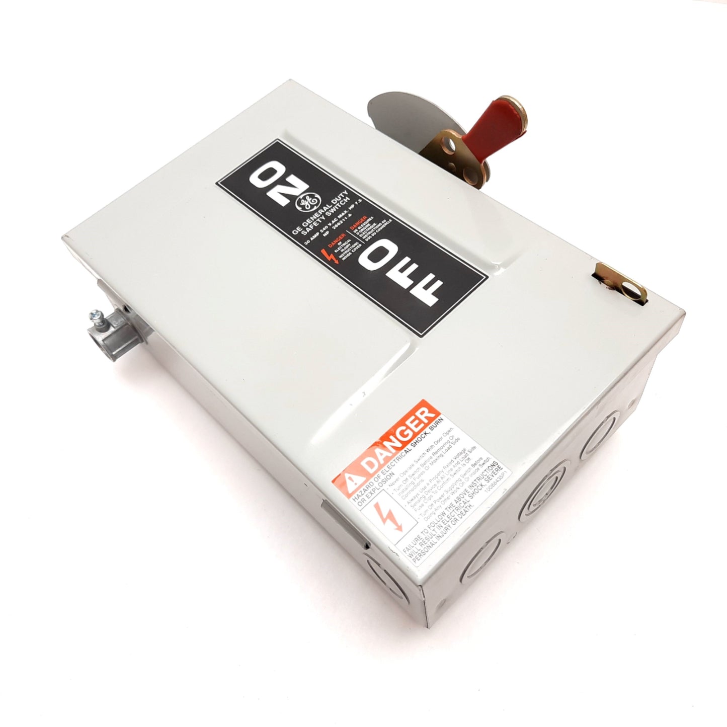 Used GE TG3221 Safety Switch, 2-Pole, Rating: 30A 240VAC/DC, Enclosure: 10" x 6" x 3"