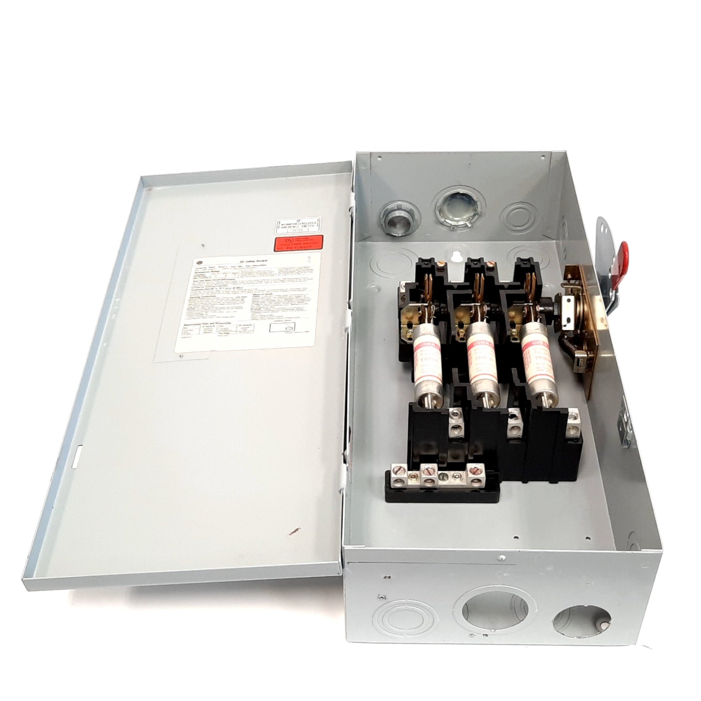 Used GE TG4323 Safety Switch, 3-Pole, Rating: 100A 240VAC/250VDC, With 80A Fuses