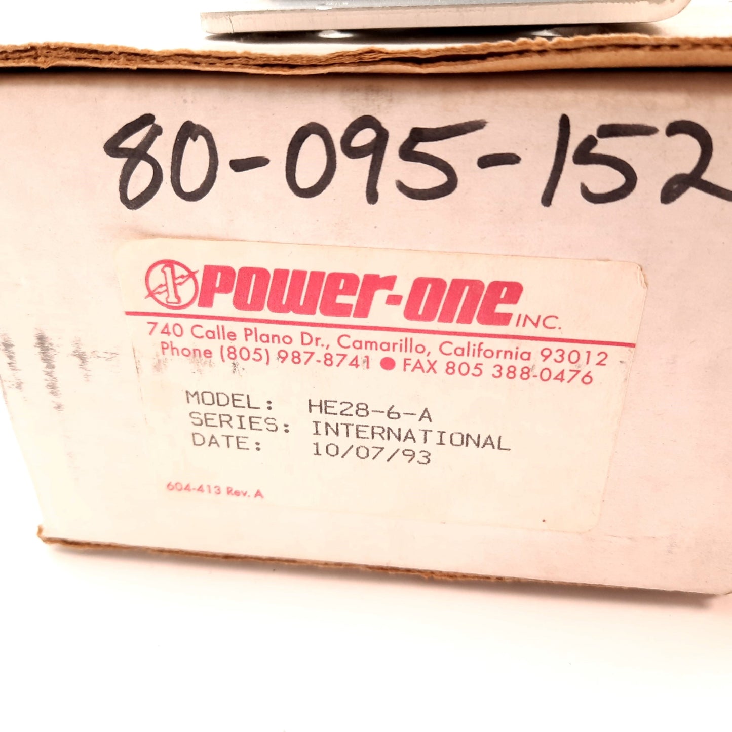 New Power-One HE28-6-A Power Supply, Input: 100-240VAC 3-1.5A, Output: 28VDC 6A