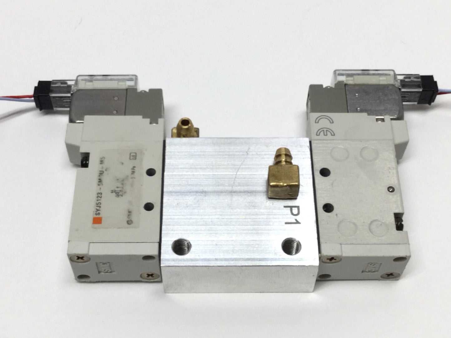 Used SMC SYJ5123-5MOU-M5-Q Body Ported Solenoid Valves (x2) 5-Port, 2-Position, 24VDC
