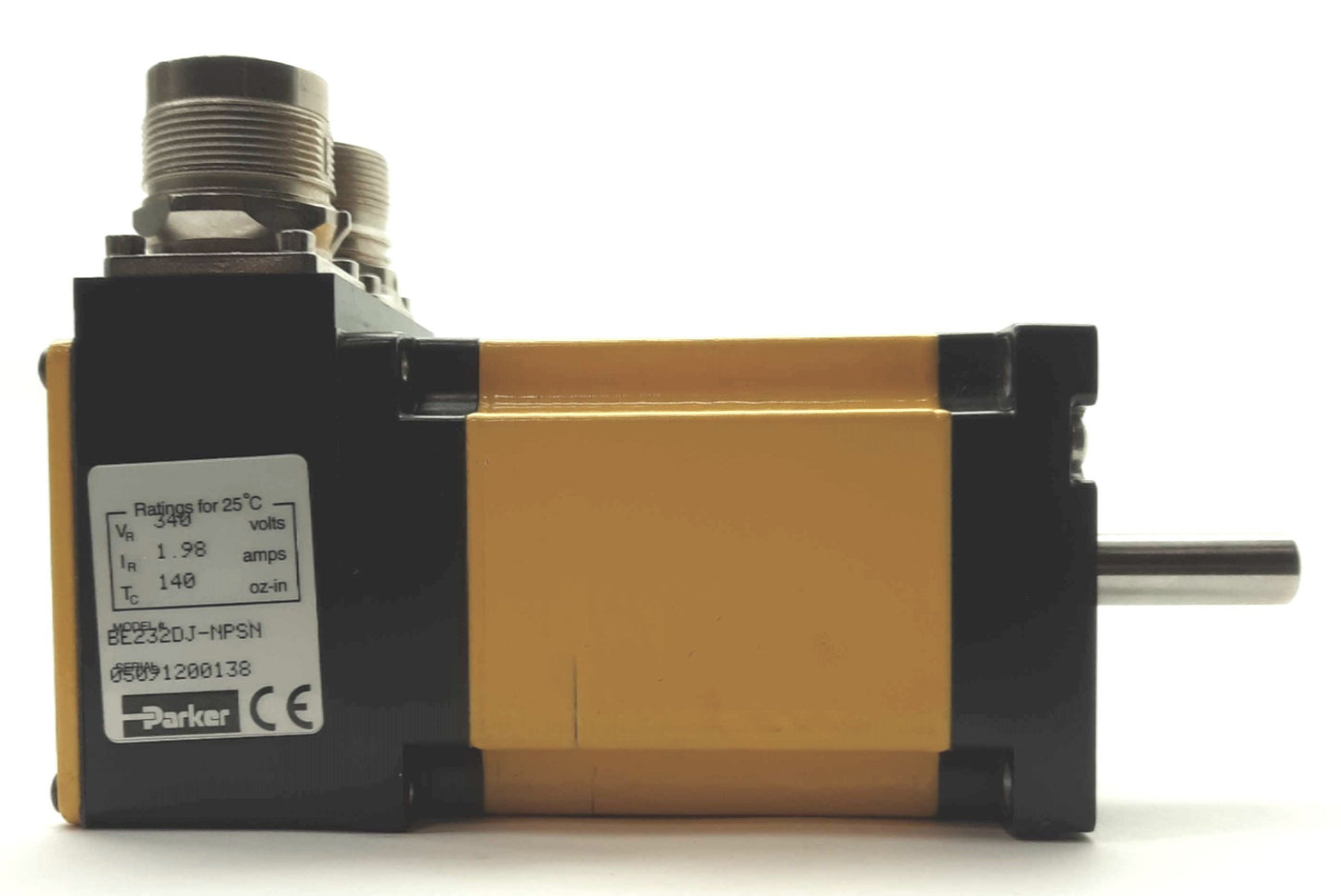 Used Parker BE232DJ-NPSN Servo Motor, 3/8" Shaft, 140oz-in Torque, 340V 1.98A, NEMA23