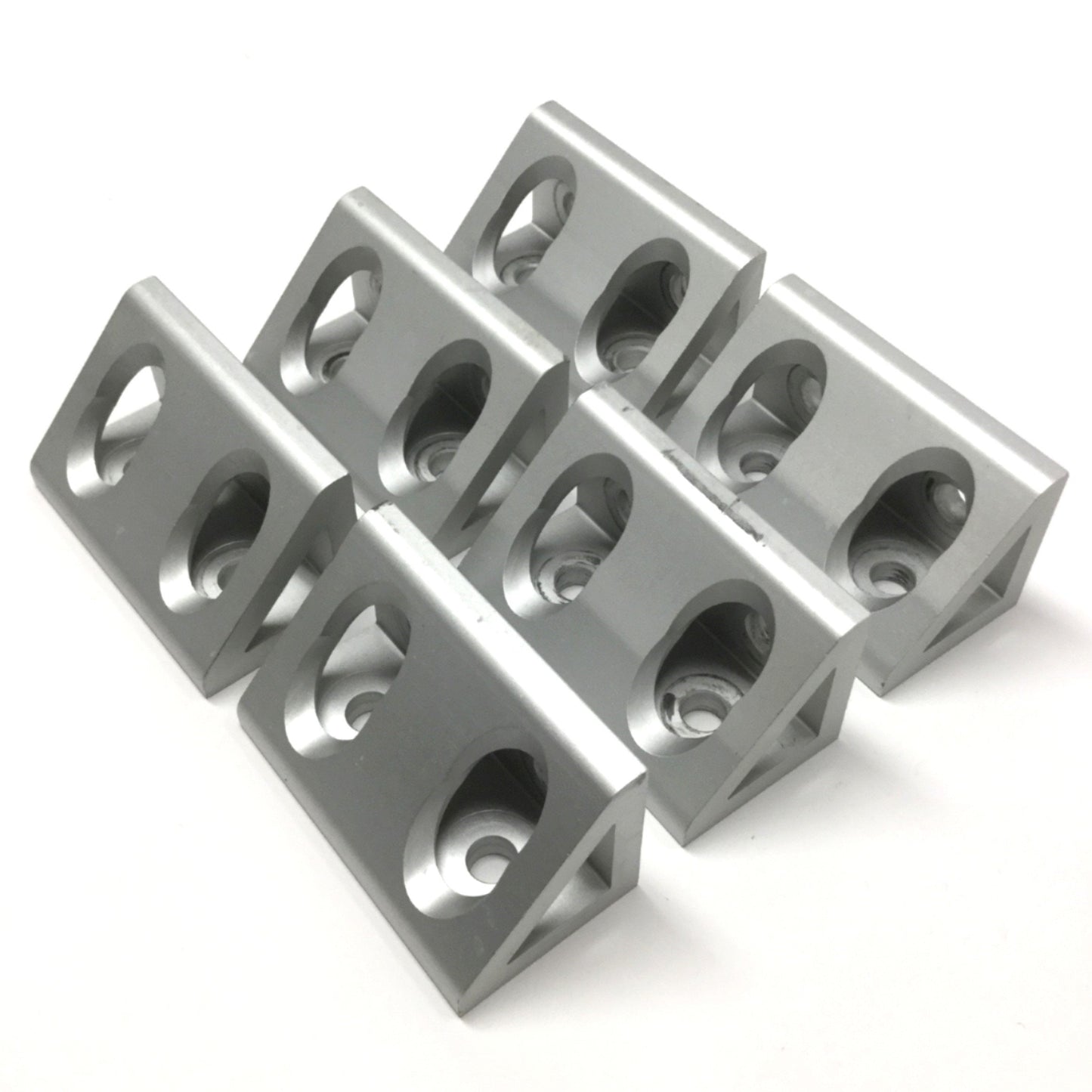 Used Lot of 6 80/20 4334 Aluminum Wide Gusseted 4-Hole Inside Corner Bracket 15 Ser