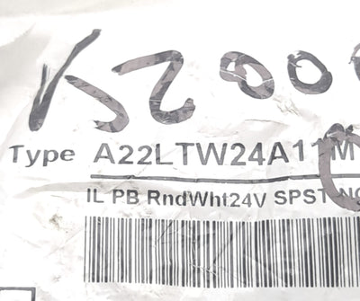 New – Open box Omron A22L-TW-24A-11M Lighted Pushbutton Switch, 24VAC/VDC, SPST-NO/NC Contacts