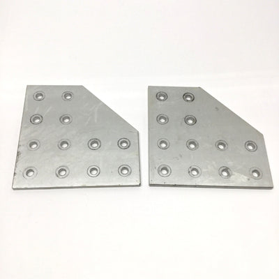 Used Lot of 2 80/20 4328 Aluminum 90° Angled Flat Plate, 6" x 6", 12-Hole, 15 Series