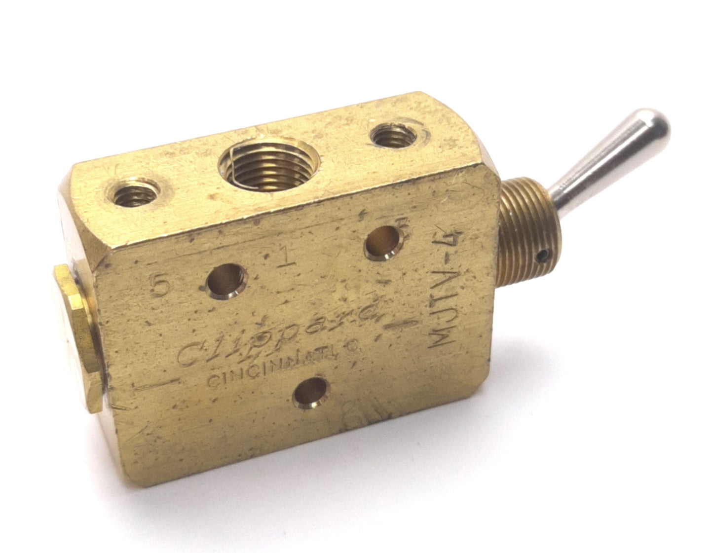 Used Clippard MJTV-4 Pneumatic Toggle Valve 2-Position 5-Port, 150psi, 1/8" NPT