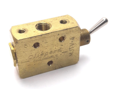 Used Clippard MJTV-4 Pneumatic Toggle Valve 2-Position 5-Port, 150psi, 1/8" NPT