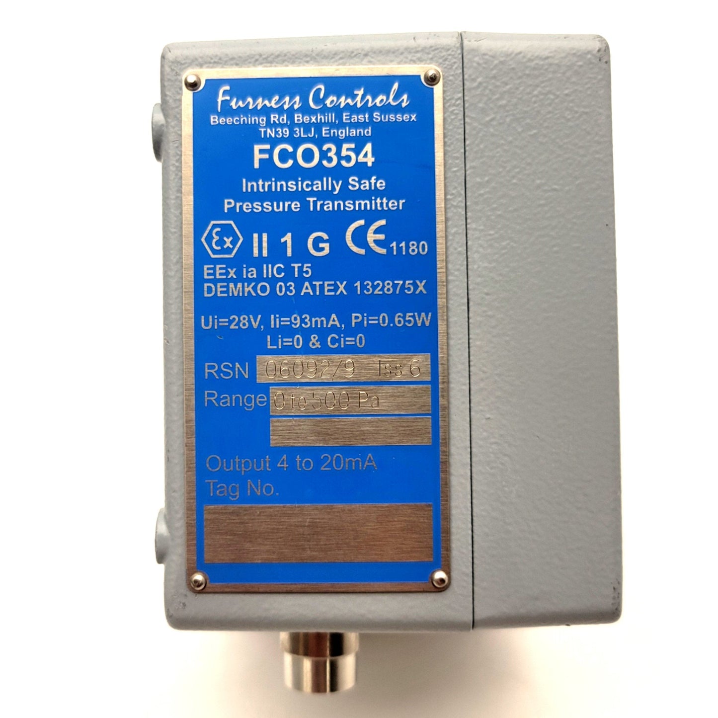 Used Furness Controls FCO354 Intrinsically Safe Pressure Transmitter 0-500Pa, 4-20mA