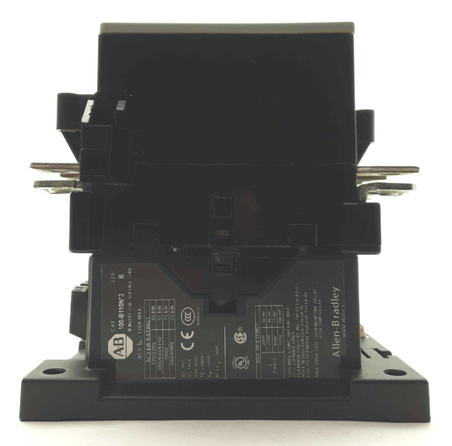 Used Allen Bradley 100-B110ND3 Contactor, 3-Pole, 600V 110A, 110/120 50/60Hz Coil