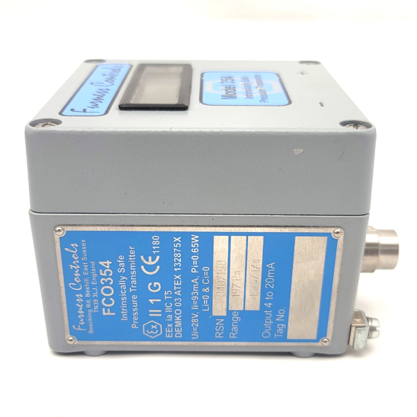 Used Furness Controls FCO354 Intrinsically Safe Pressure Transmitter 4-20mA, 0-197Pa