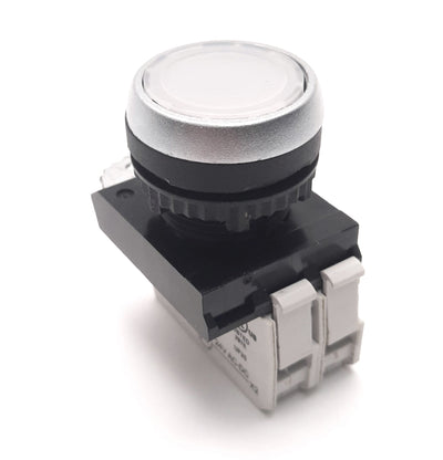 Used BACO L21AH50L Pushbutton With 33E10 NO Contact & 33EAWL 24v Light Block, White
