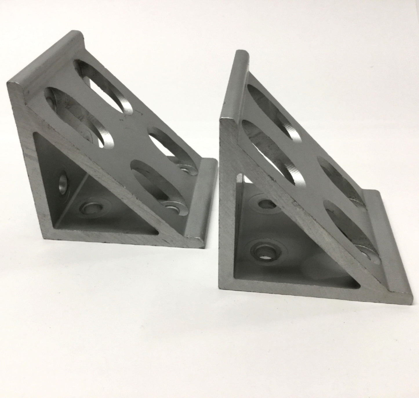 Used Lot of 2 Aluminum Extrusion Gusseted 8-Hole Inside Corner Bracket 3" x 3" x 3"