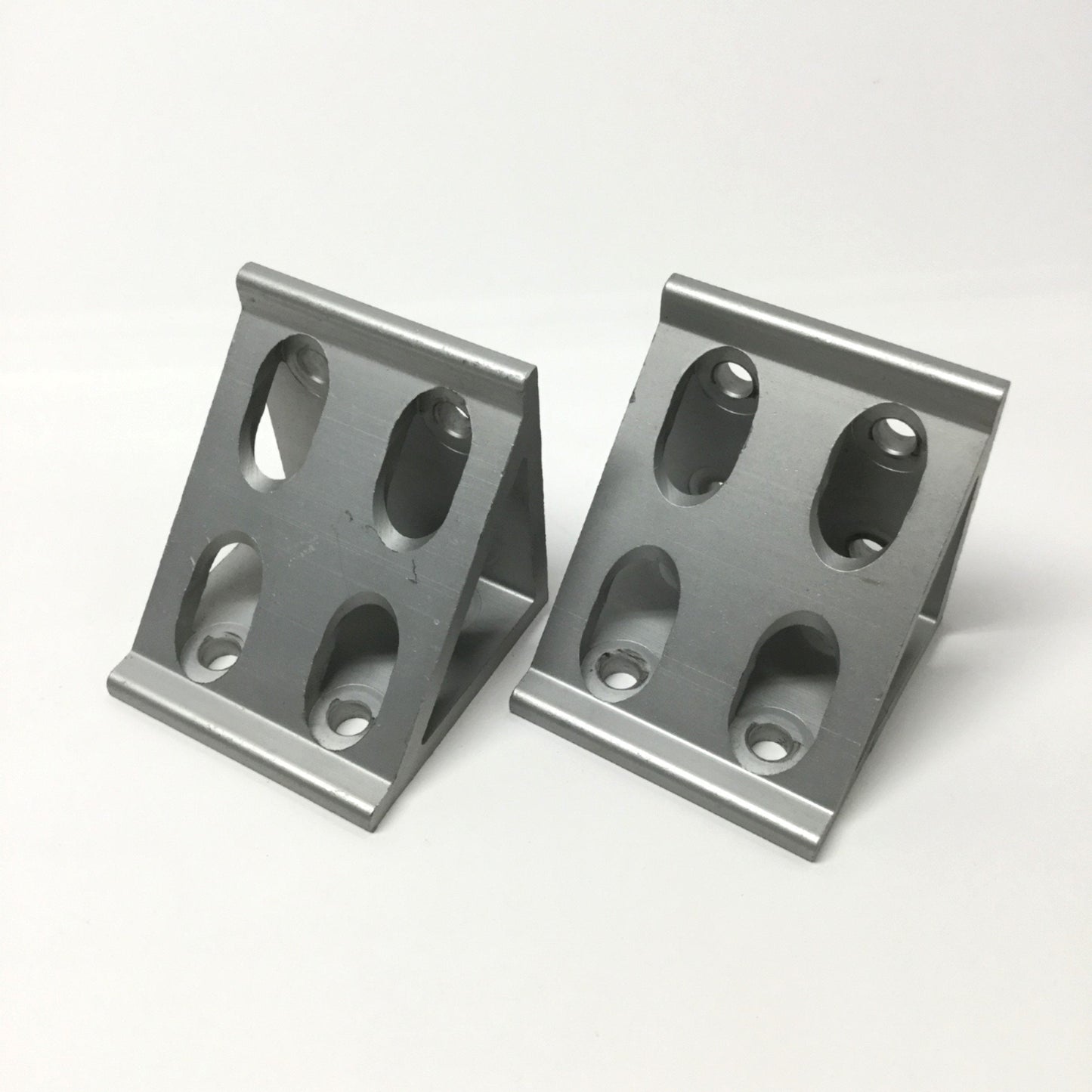 Used Lot of 2 Aluminum Extrusion Gusseted 8-Hole Inside Corner Bracket 3" x 3" x 3"