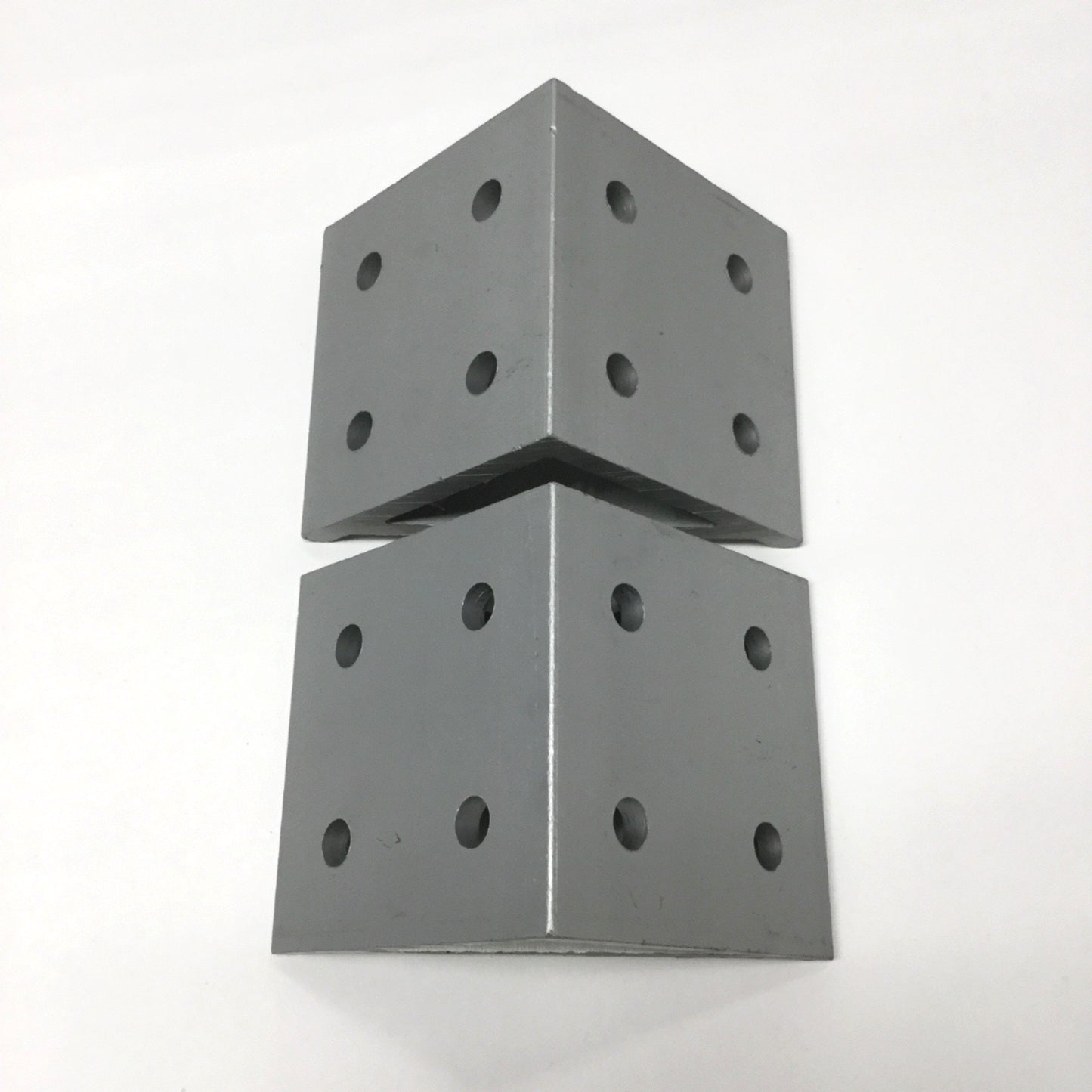 Used Lot of 2 Aluminum Extrusion Gusseted 8-Hole Inside Corner Bracket 3" x 3" x 3"