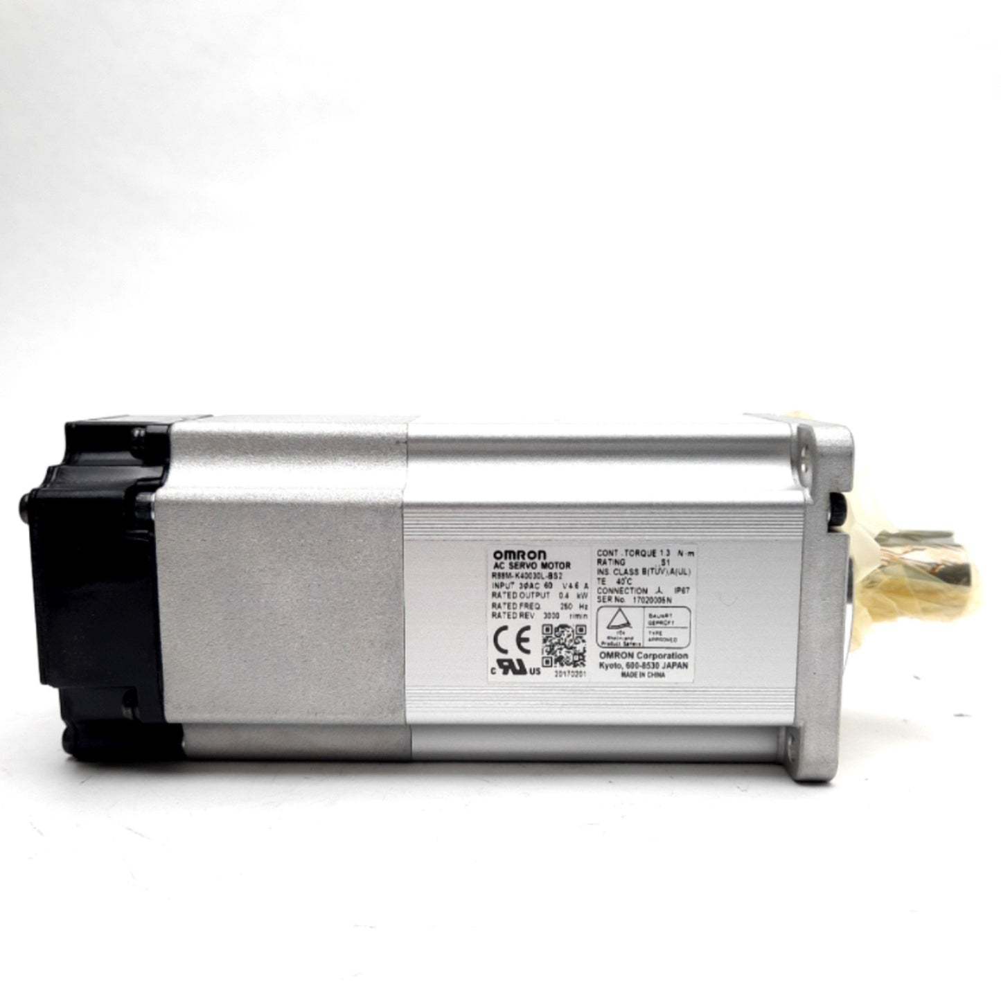 New Omron R88M-K40030L-BS2 AC Servo Motor, .04kW 3000RPM, 1.3Nm, 16mm Shaft, 60VAC