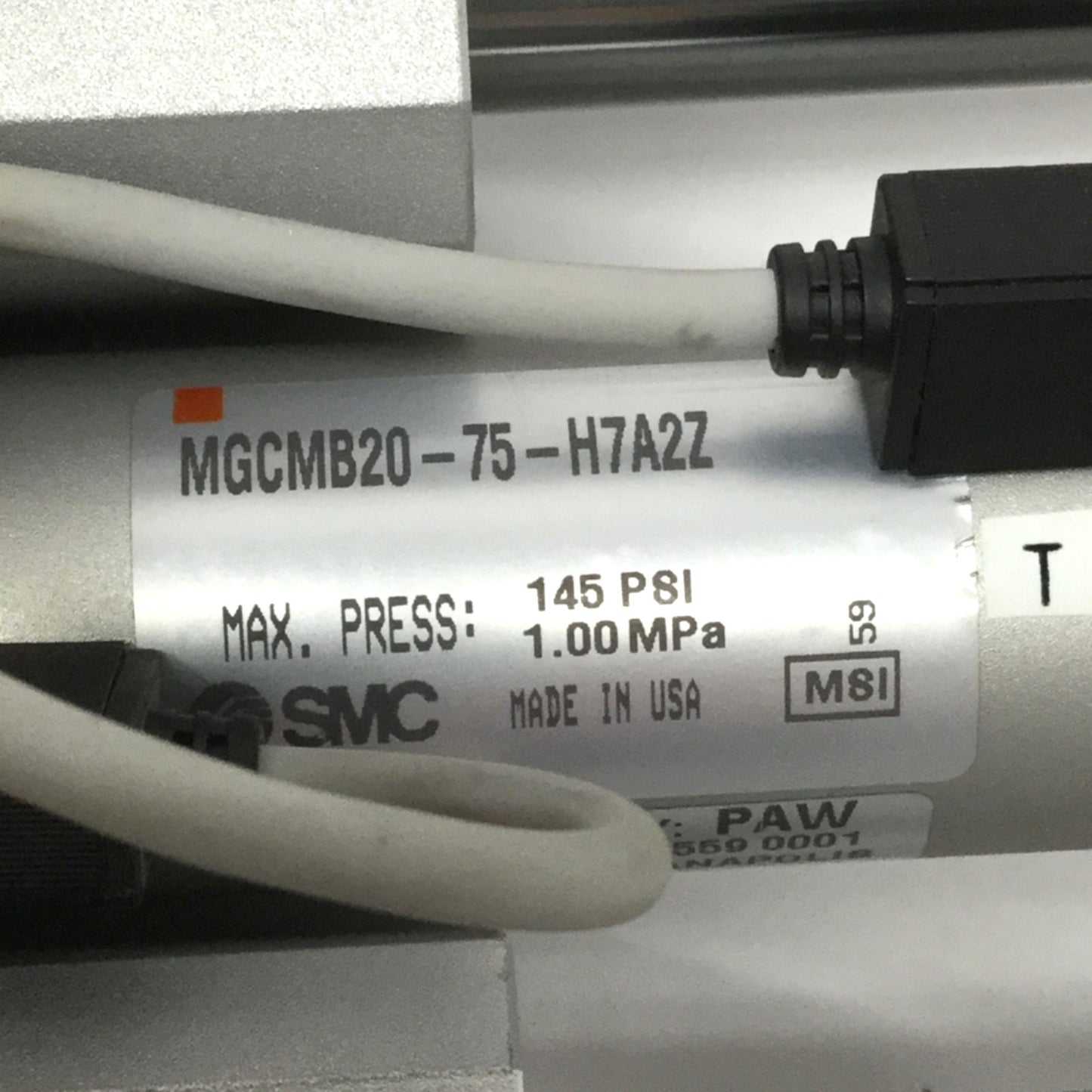 Used SMC MGCMB20-75-H7A2Z Compact Slide Bearing Guide Cylinder 20mm Bore, 75mm Stroke