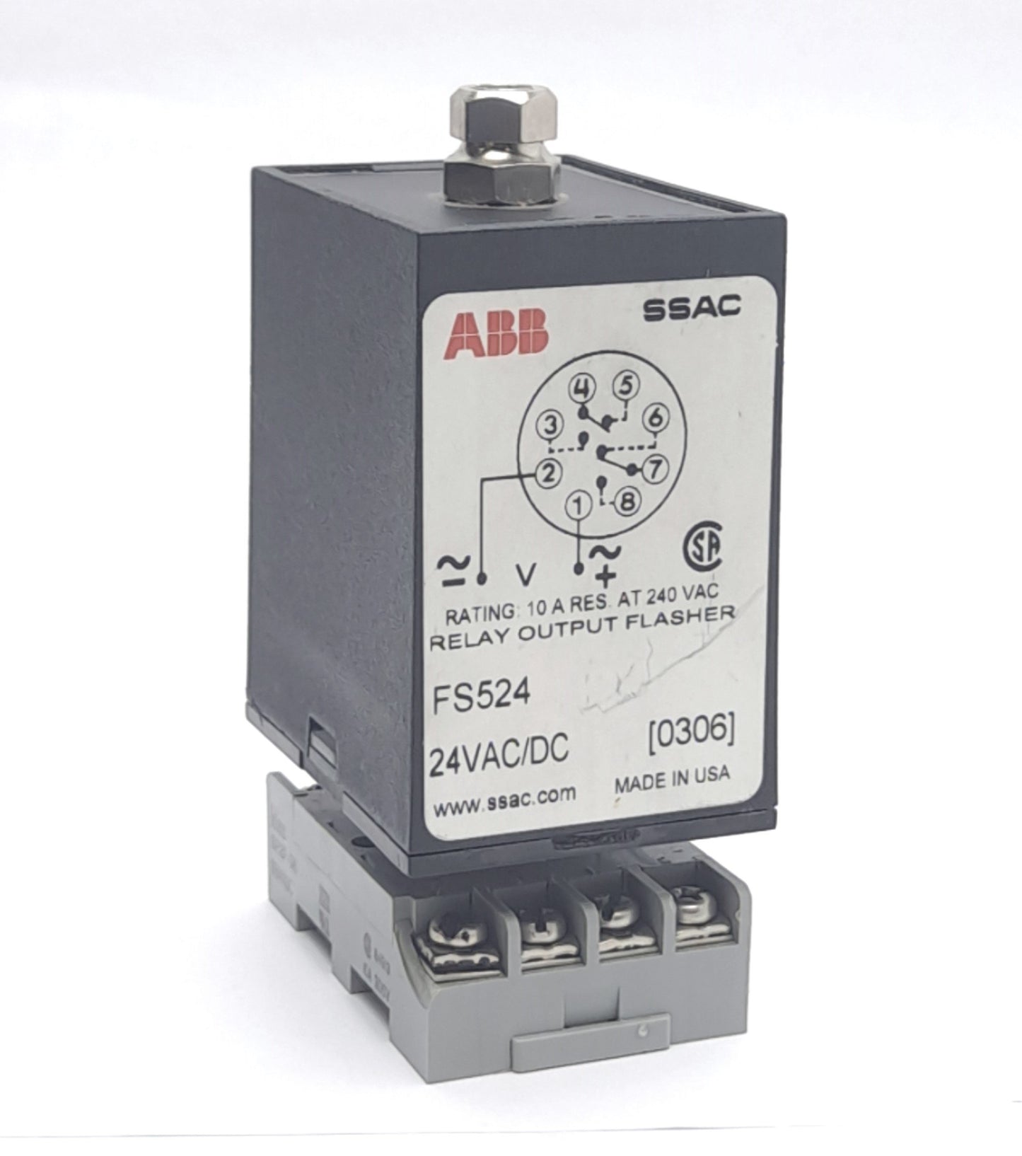 Used ABB FS524 SR2P-06 Relay Output Flasher Timer, DIN Rail Accessory, 24VAC/DC Input