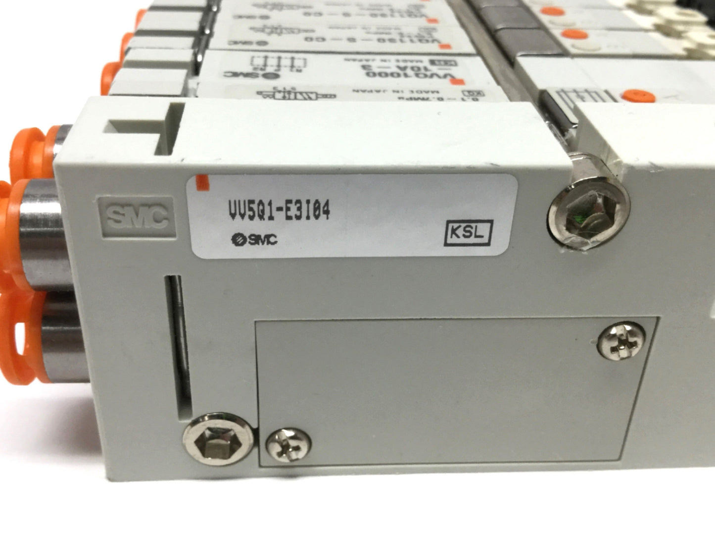 Used SMC VV5Q1 Manifold w/Solenoid Valves (3x) VQ1130-5-C0, (1x) VQ1130-5-N7-P, 24VDC