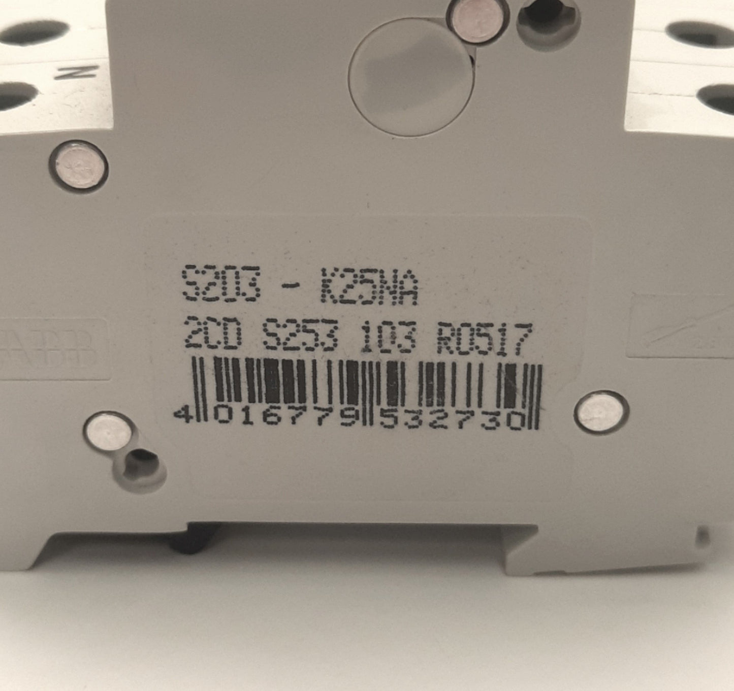 Used ABB S203-K25NA Circuit Breaker, 3-Poles+N, 400v AC 25A, 10kA, DIN Rail Mount