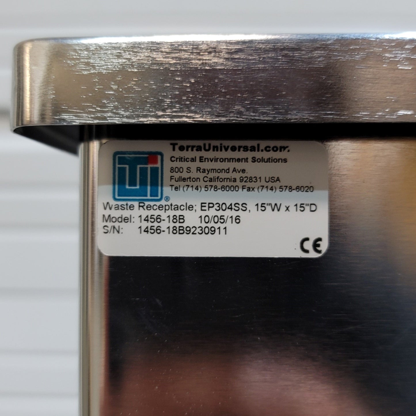 Used Terra Universal 1456-18B BioSafe Stainless Steel Waste Receptacle 24Gal 15x15x30
