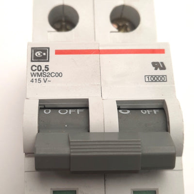 Used Cutler Hammer WMS2C00 Circuit Breaker, 2-Pole, Rating: 0.5A 415VAC, C-Curve
