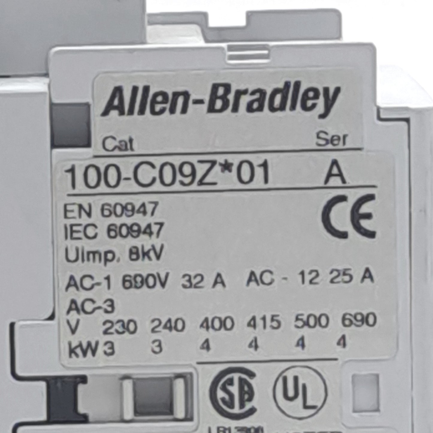 Used Allen Bradley 100-C09Z*01 100-FSD250 Contactor w/Surge Suppressor, 3x NO 1x NC
