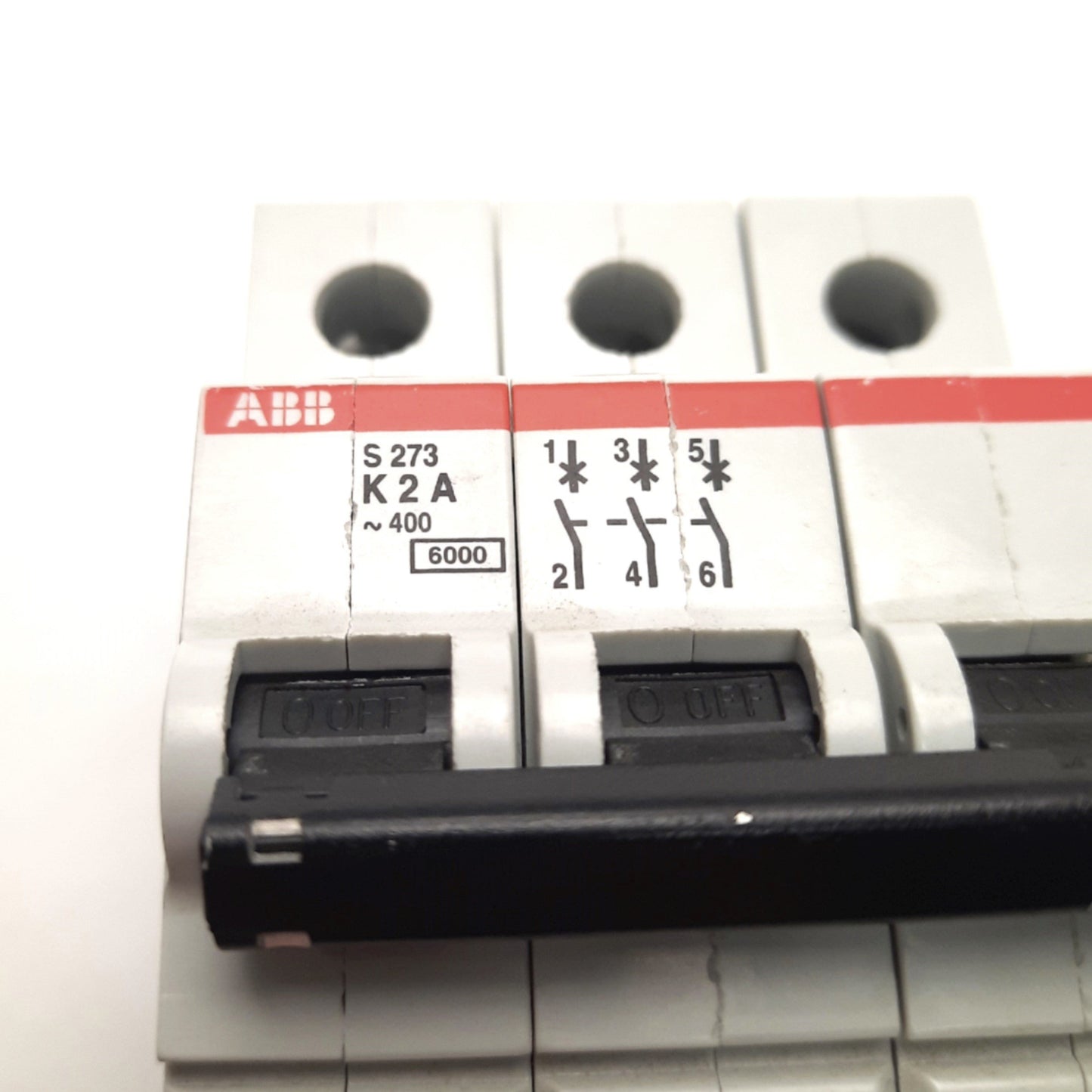 Used ABB S273-K2A Mini Circuit Breaker, 3-Poles, 400v AC, 2A, DIN Rail Mount