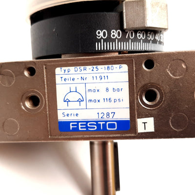 Used Festo DSR-25-180-P Semi-Rotary Drive Pneumatic Actuator, 180ø, 1.5-8bar, 5Nm, M5