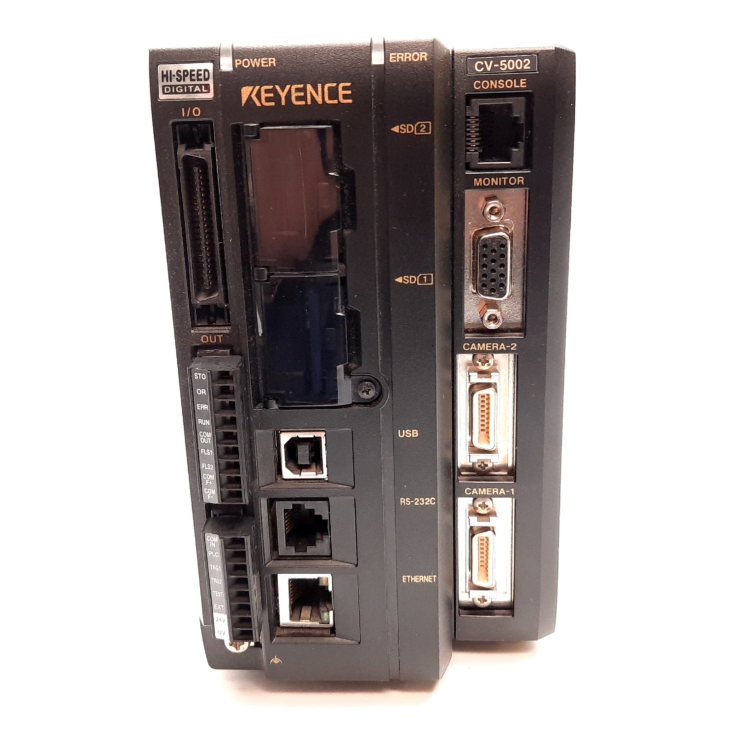 Used Keyence CV-5002 Digital Image Sensor/Controller, 2x Camera Inputs, 24VDC 2.2A