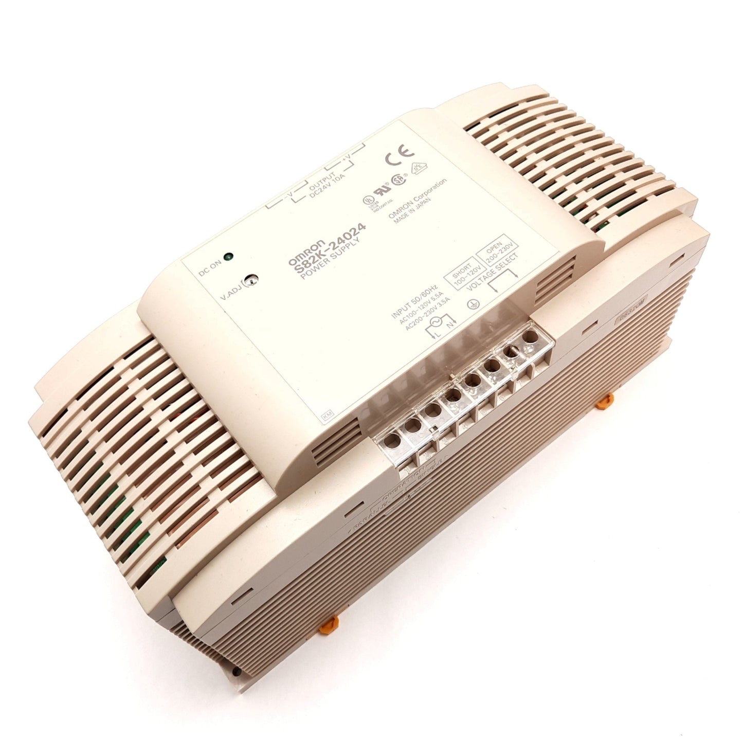 Used Omron S82K-24024 Power Supply, Input: 100-120/200-230VAC, Output: 24VDC 10A