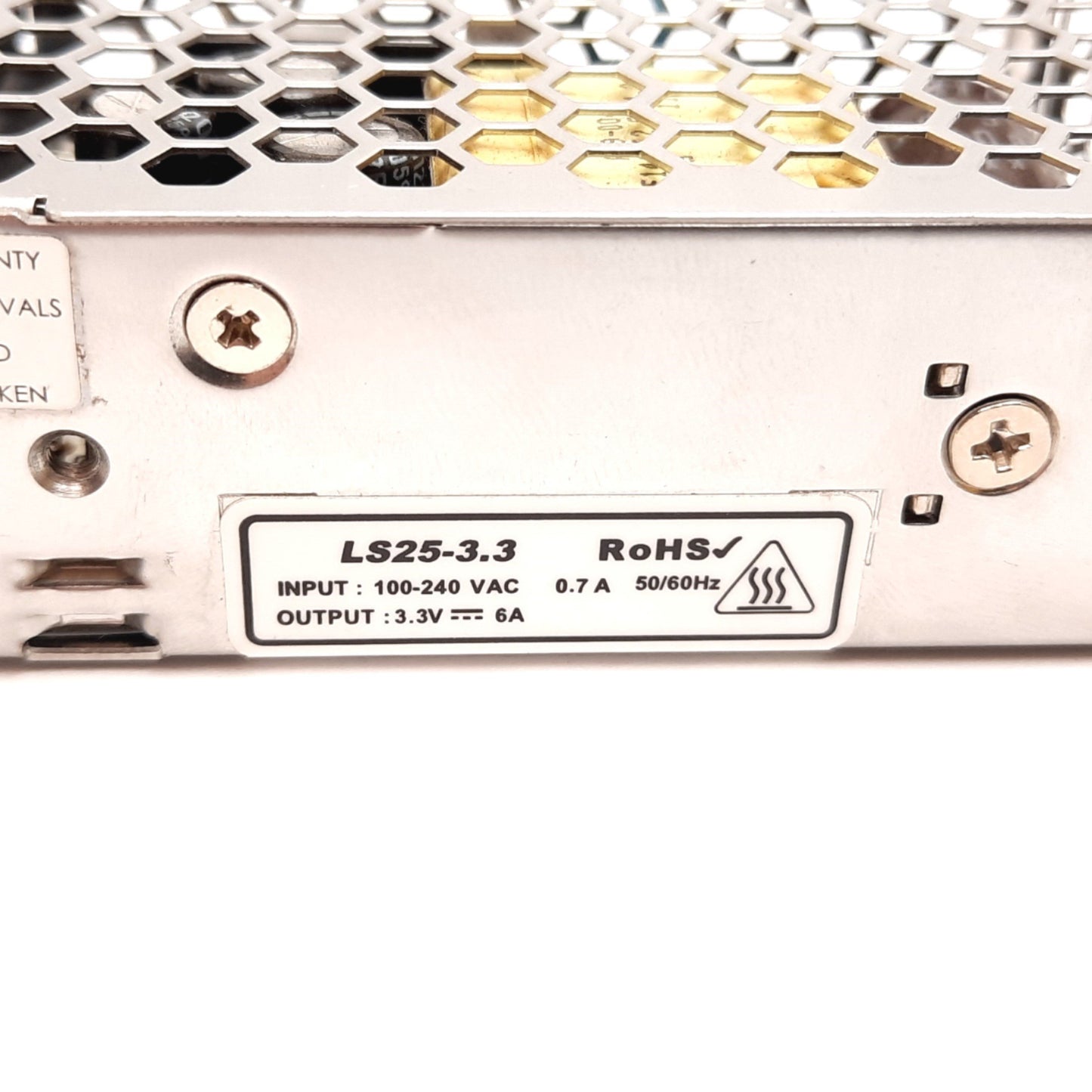 Used TDK-Lambda LS25-3.3 Power Supply, Input: 100-240VAC 0.7A, Output: 3.3VDC 6A