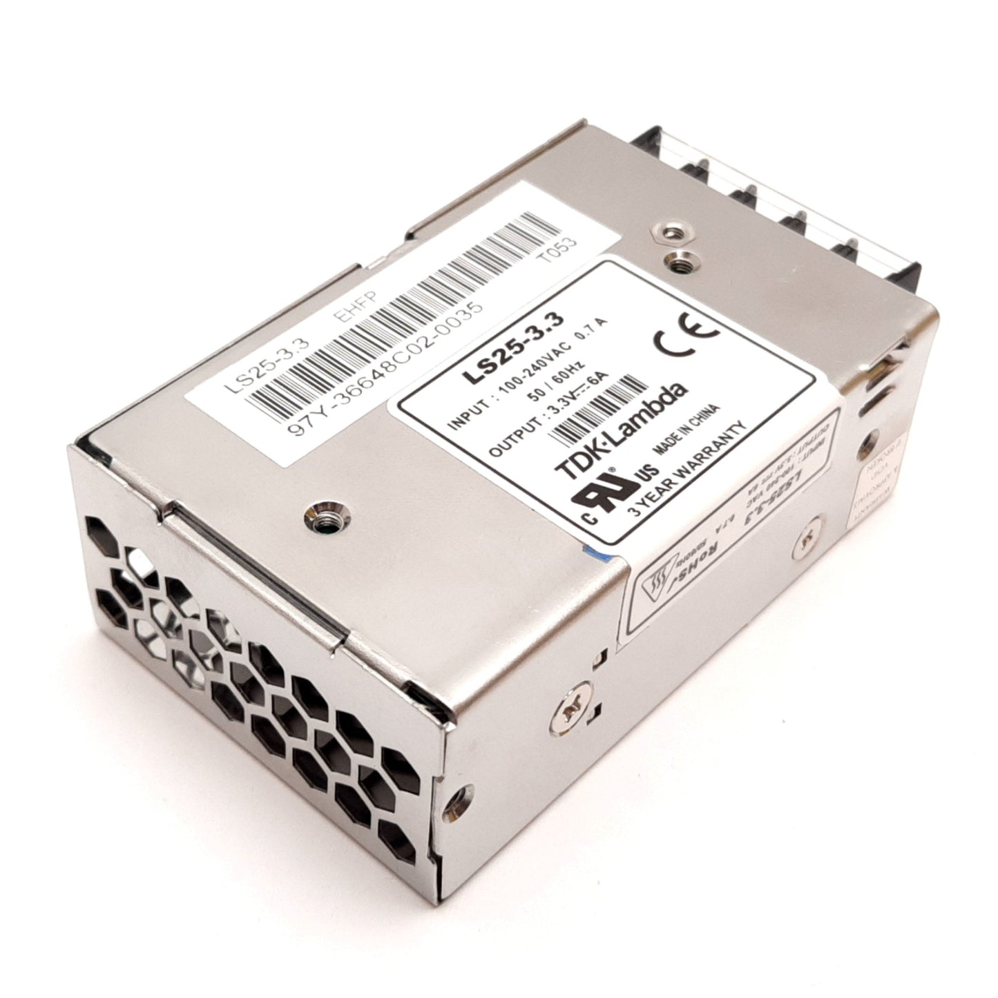 New TDK-Lambda LS25-3.3 Power Supply, In: 100-240VAC 0.7A 50/60Hz, Out: 3.3VDC 6A