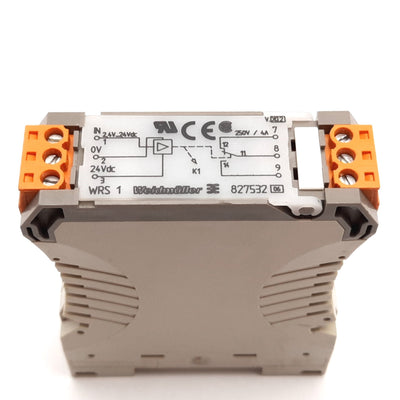 Used Weidmuller 827532 Relay, SPDT, Coil: 2.4-24VDC, Contact: 250VAC 4A, DIN Rail