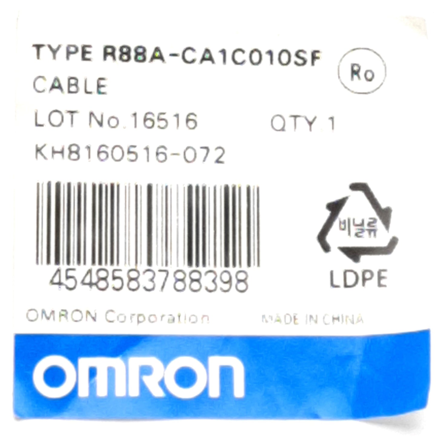 New Omron R88A-CA1C010SF 1S Ser Servo Motor Power Cable, 10m, 230V, 900W Non Braked