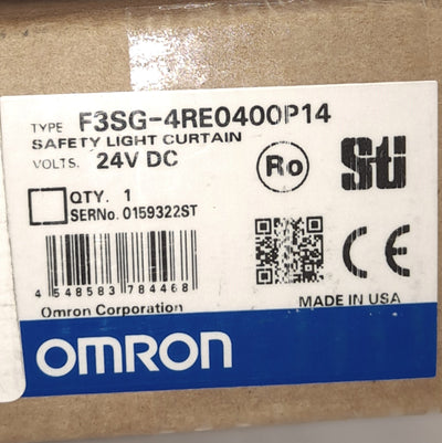 New Omron F3SG-4RE0400P14 Safety Light Curtain, 39 Beams, 400mm Protection, 24VDC